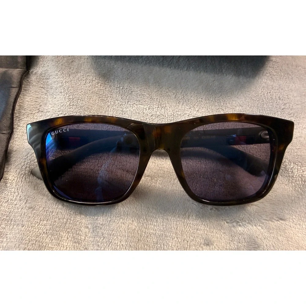 Gucci Tortoise Square Sunglasses Matte Arms Web Stripe‎ Logo Italy Unisex
